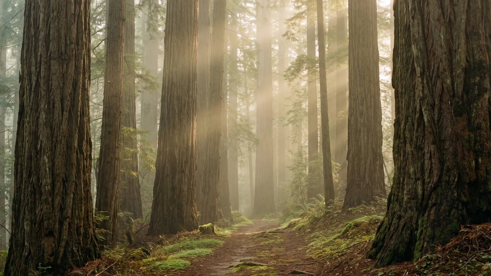 A quiet forest path in soft morning light